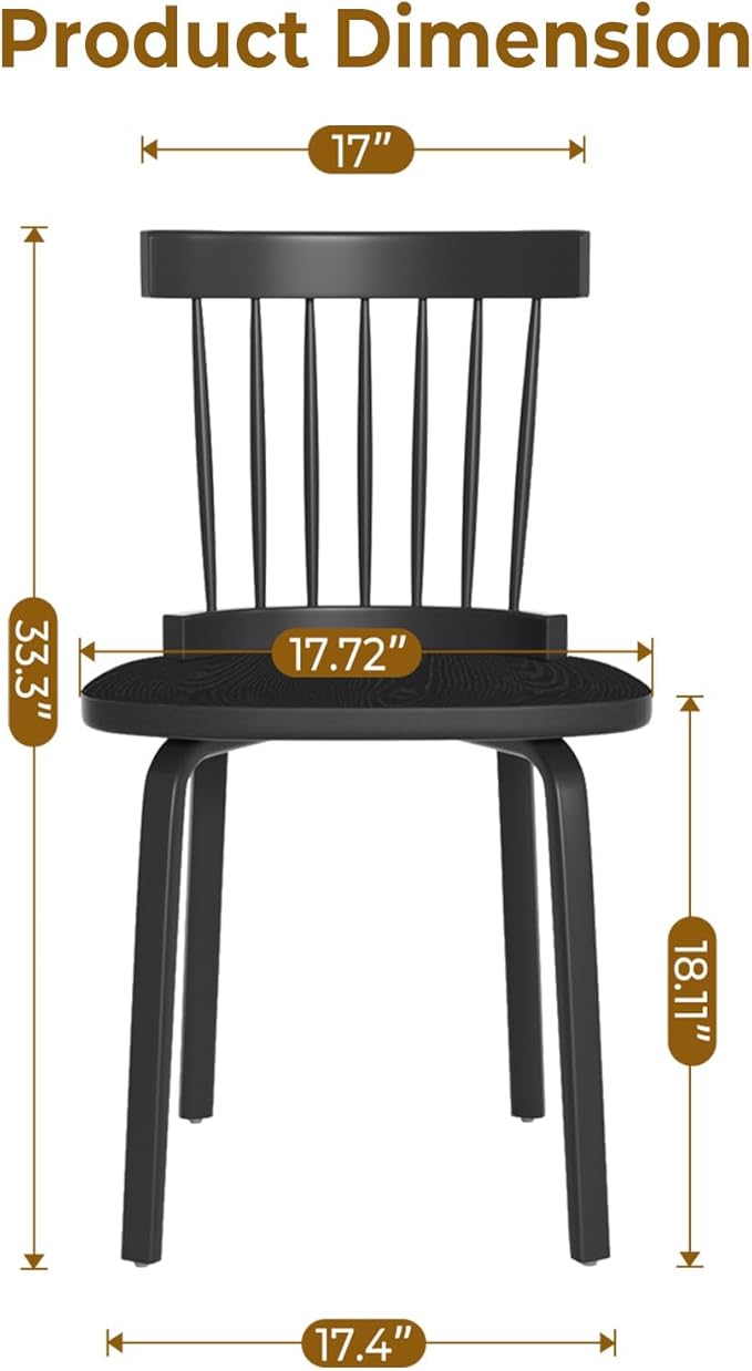 Unovivy Black Dining Chairs Set of 6, Wooden Windsor Chairs, Farmhouse Kitchen - Image 6