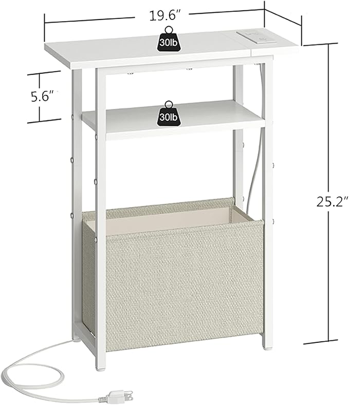 Narrow Side Table with Charging Station Set of 2, Small End Table - Image 3
