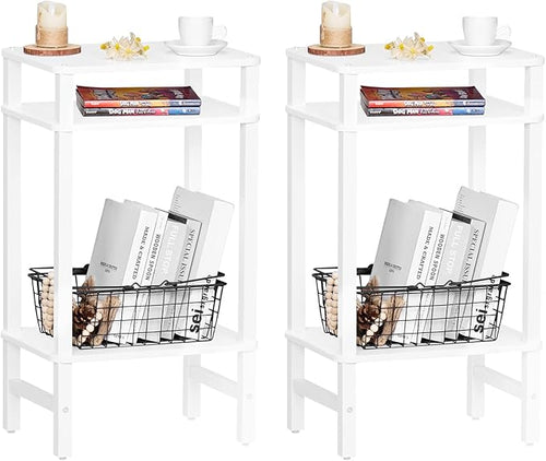 28in Tall Side Table Set of 2, 3-Tier Small Narrow End Table by YUFAM