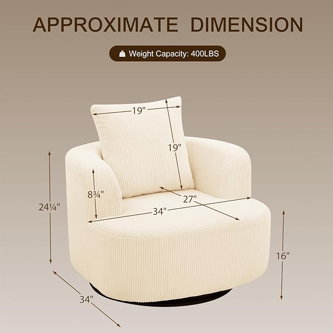 Furnimart 360° Swivel Barrel Accent Chair Set of 2, Round Upholstered Comfy - Image 2