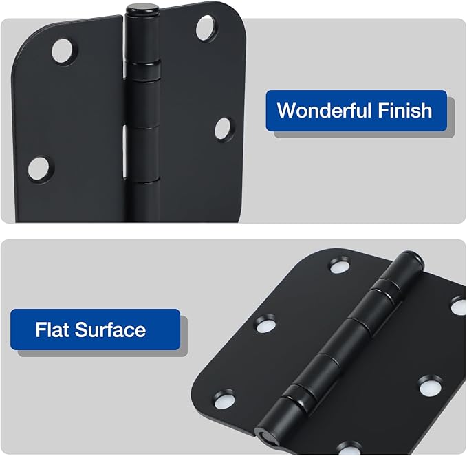 30 Pack Ball Bearing Matte Black Door Hinges 3.5 Inch 5/8" Radius Round Squeak - Image 3