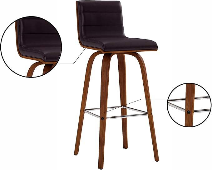 Armen Living Vienna 30" Bar Height Swivel Brown Faux Leather and Walnut Wood - Image 12
