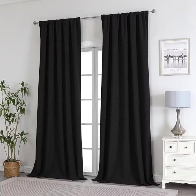 Joydeco Natural Linen Curtains 96 inch Length 2 Panels Set Burg 100% Blackout - Image 7