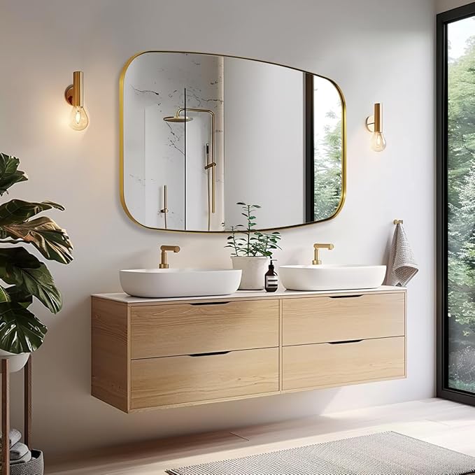 ANDY STAR 30x40” Gold Bathroom Mirror, Oblong Brass Mirror - Image 4