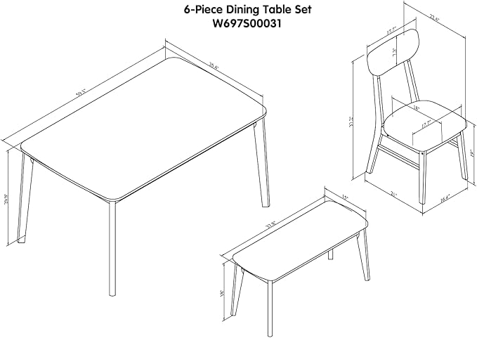Merax 6-Piece Dining Table Set, One Table One Bench and Four Chairs, High Gloss - Image 7