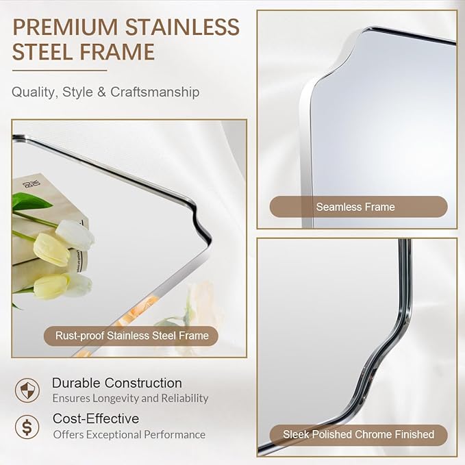 ANDY STAR Chrome Bathroom Mirror, 30x40 Inch Polished Chrome Rectangle Mirror - Image 4
