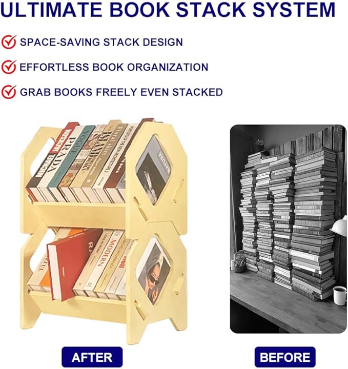 2 Pack Desktop Bookshelf, Stackable Book Organizer - Image 3