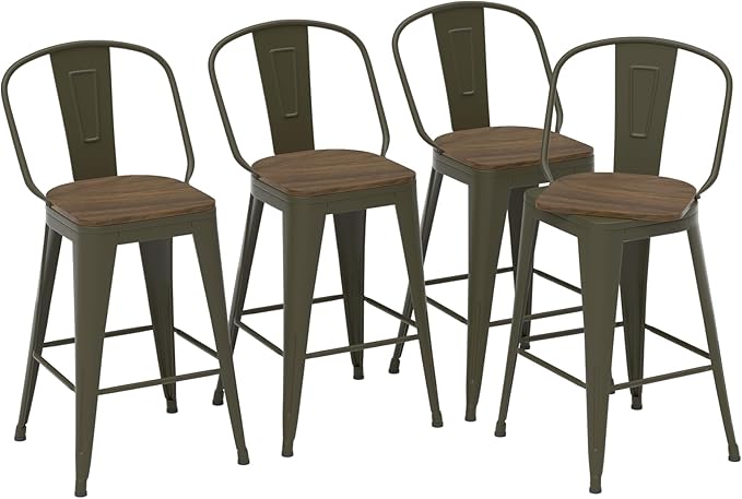 30” Swivel Bar Stools Set of 4, Counter Height Bar Stools Wooden Seat, Metal - Image 3