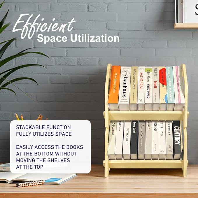 2 Pack Desktop Bookshelf, Stackable Book Organizer - Image 5