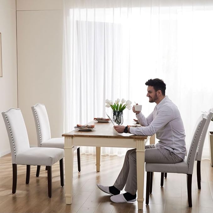 Kitchen Chairs Set of 6 Modern Upholstered Fabric Seat - Image 7