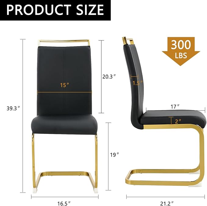 Modern Dining Chairs Set of 6, High Back Black Kitchen Chairs, Faux Leather - Image 3