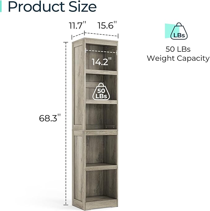 LINSY HOME 5-Shelf Bookcase, Narrow Bookshelves Floor Standing Display Storage - Image 3