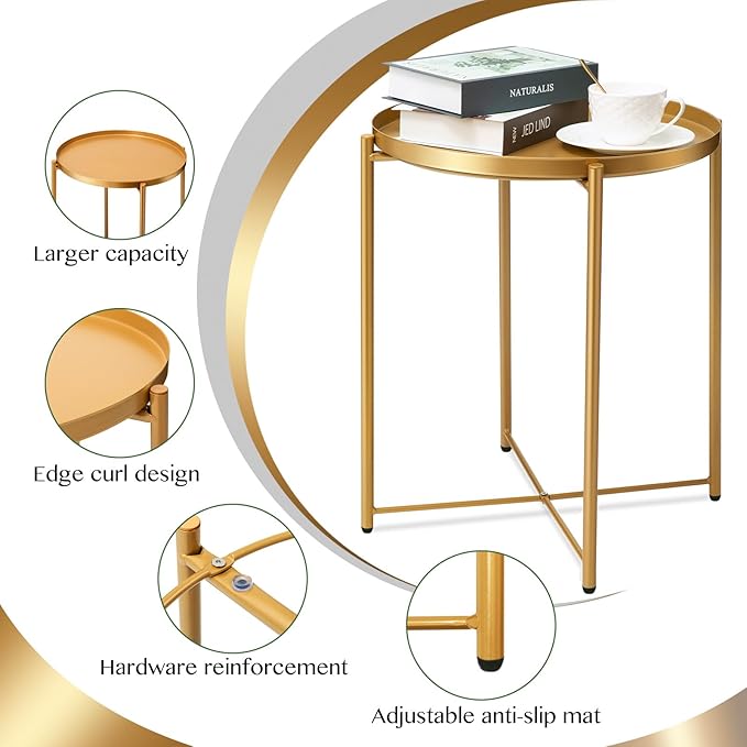 danpinera Gold Side Table, End Table - Image 5