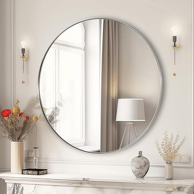ANDY STAR Round Bathroom Mirror, 24’’ Brushed Silver Round Bathroom Mirrors in - Image 4