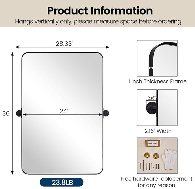 MOON MIRROR 24"x36" Matte Black Pivot Mirror - Image 3