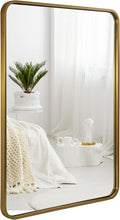 ANDY STAR Brushed Gold Mirrors for Bathroom, 24x36’’ Rounded Rectangle Mirror by ANDYSTAR