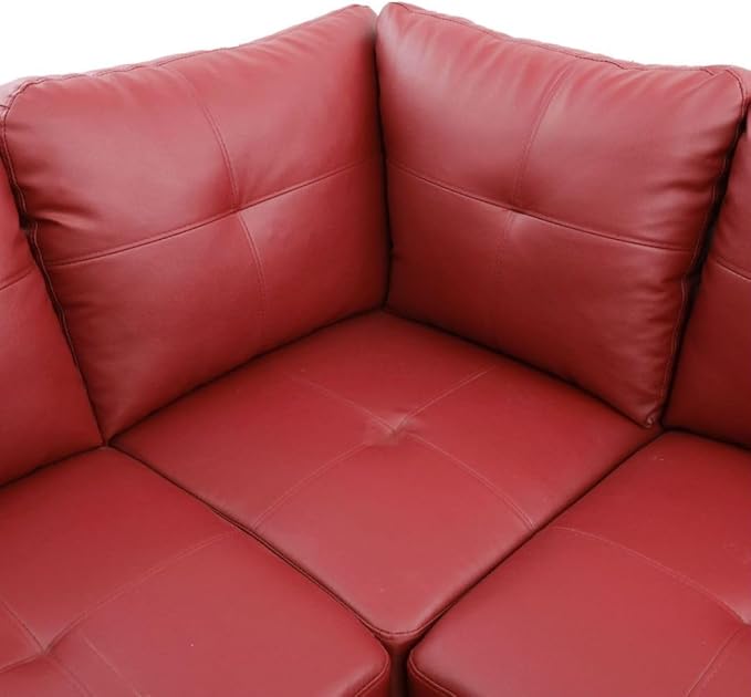 Red L-Shaped 3-Piece Faux Leather Sofa - Image 7
