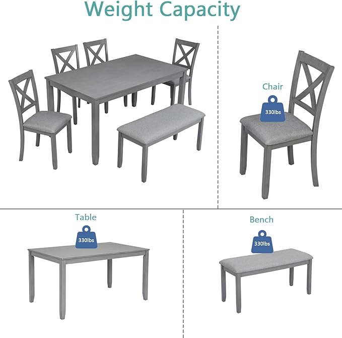 soges 6 Piece Kitchen Dining Set, Rectangular Wooden Dining Table - Image 5