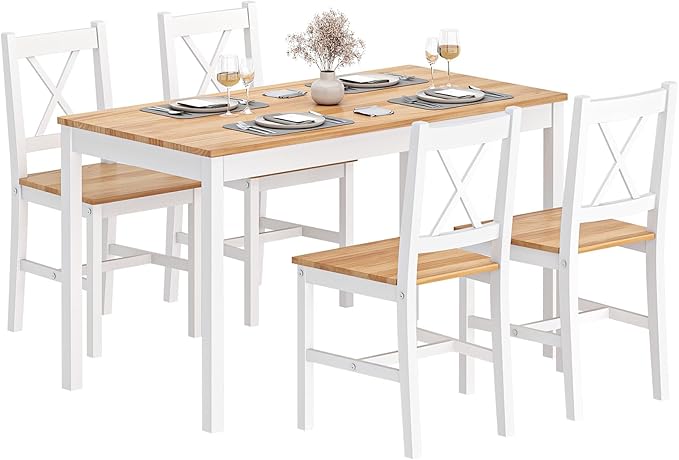 soges Dining Table Set for 4, 42.5 inch Pine Wood Dining Room Table by soges