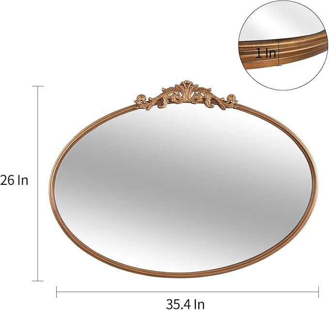 Oval Gold Mirror for Bathroom Vanity, Baroque Ornate Vintage Wall Mirror - Image 2
