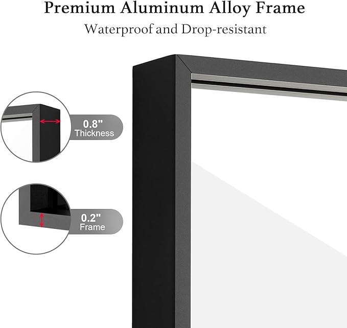 24x32 Inch Black Bathroom Mirror, Copper-Free Aluminum Alloy Frame Vanity Mirror - Image 3