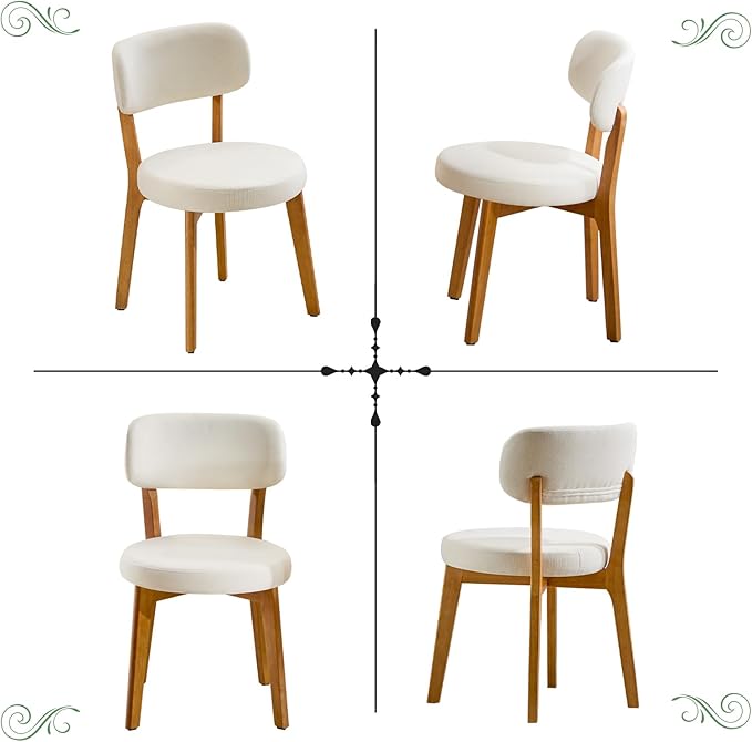 Furniliving Oak Wooden Dining Chairs Set of 4, Mid-Century Modern Linen - Image 7