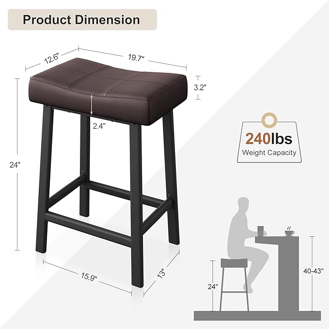 GarveeHome Counter Height Bar Stools Set of 4, 24 Inch Barstools - Image 3