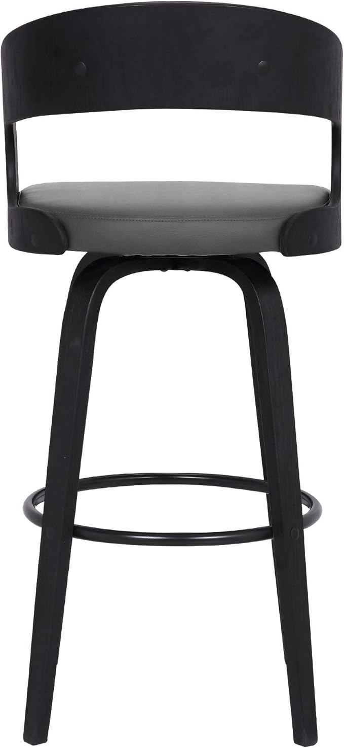 Armen Living Shelly 26" Counter Height Swivel Gray Faux Leather and Black Wood - Image 9