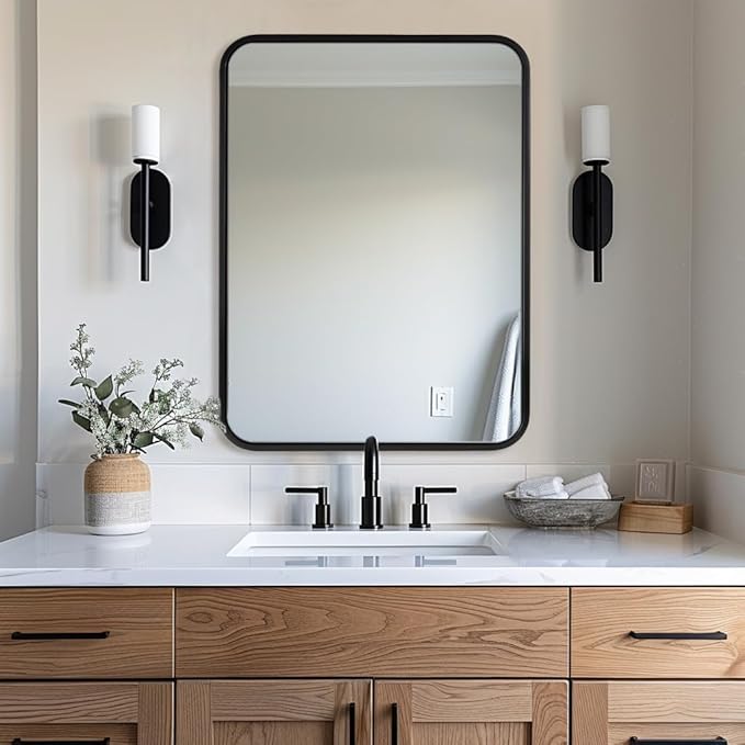ANDY STAR 24x32 INCH Black Bathroom Mirror, Rounded Rectangle Mirror by ANDYSTAR