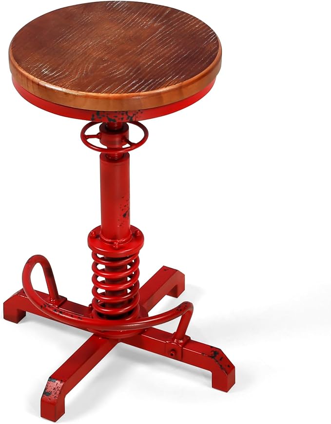 Topower Industrial Retro Vintage Farm Wooden Seat Tractor Stool Kitchen Swivel - Image 4
