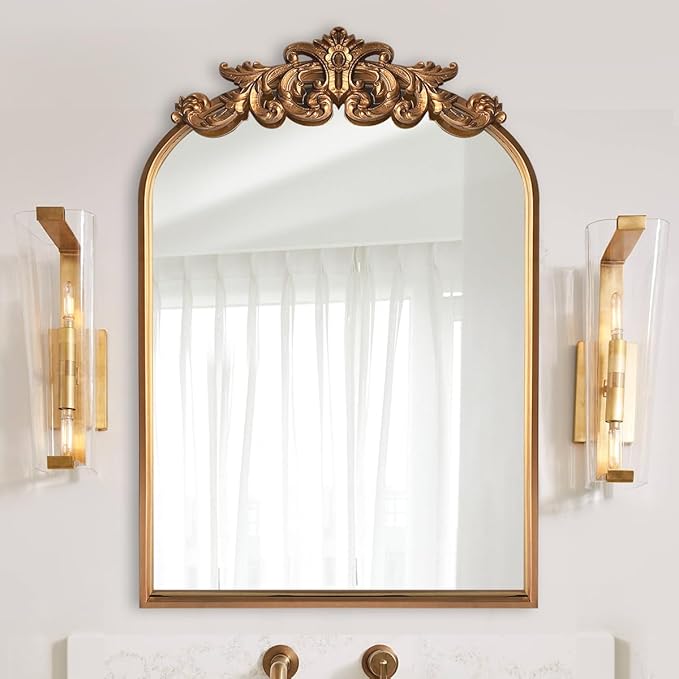 WAMIRRO Ornate Gold Mirror, Vintage Arched Baroque Antique Mirorrs by WAMIRRO