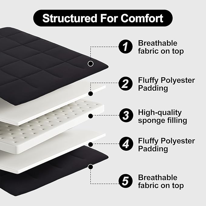 Tiita Queen Memory Foam Mattress Topper, Portable Roll Up Travel Car Camping - Image 9