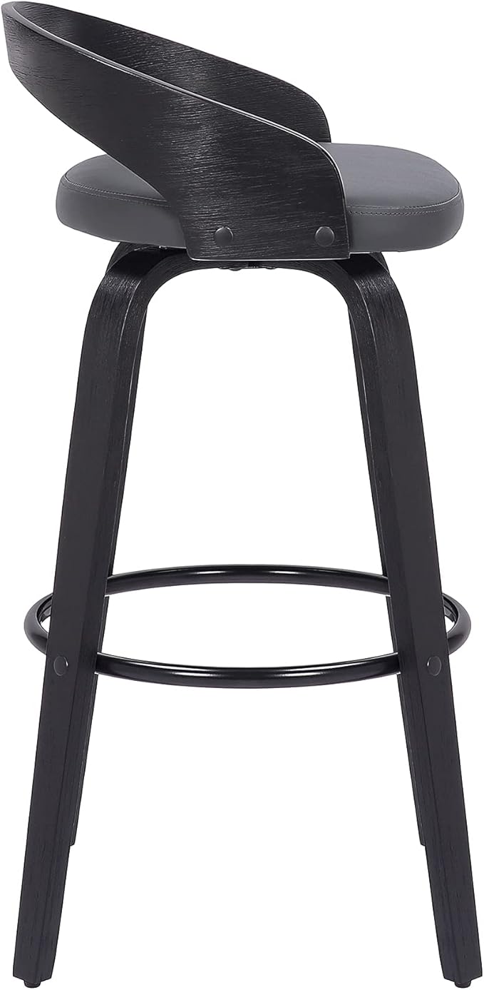 Armen Living Sonia 26" Counter Height Swivel Gray Faux Leather and Black Wood - Image 7