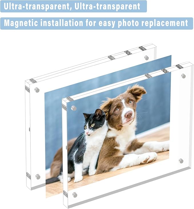 HELPLEX 2 Pack 8x8 Acrylic Picture Frames, 24mm Thicker Square Frameless Clear - Image 3