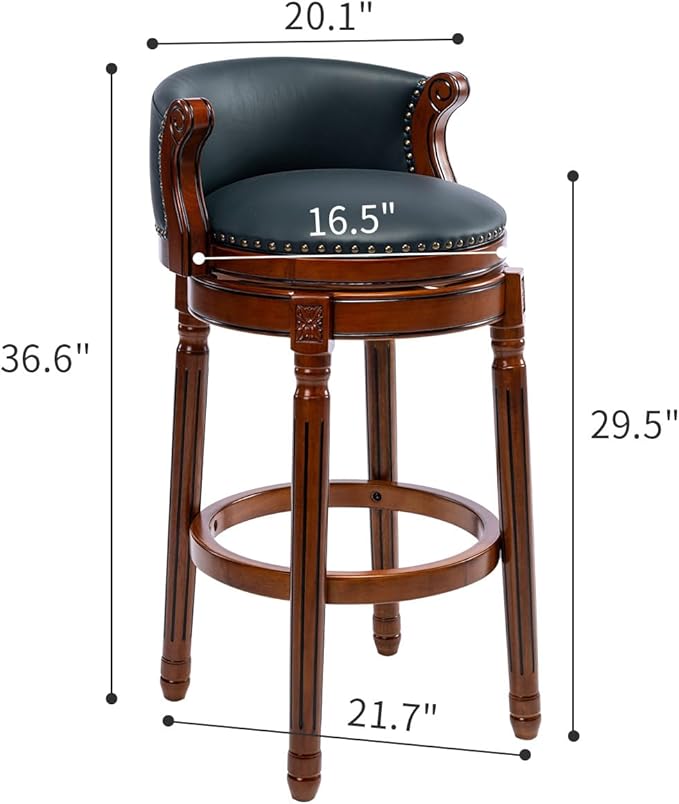 Cow top Leather Wooden Bar Stools, 180 Degrees Swivel Barstools Chair - Image 3