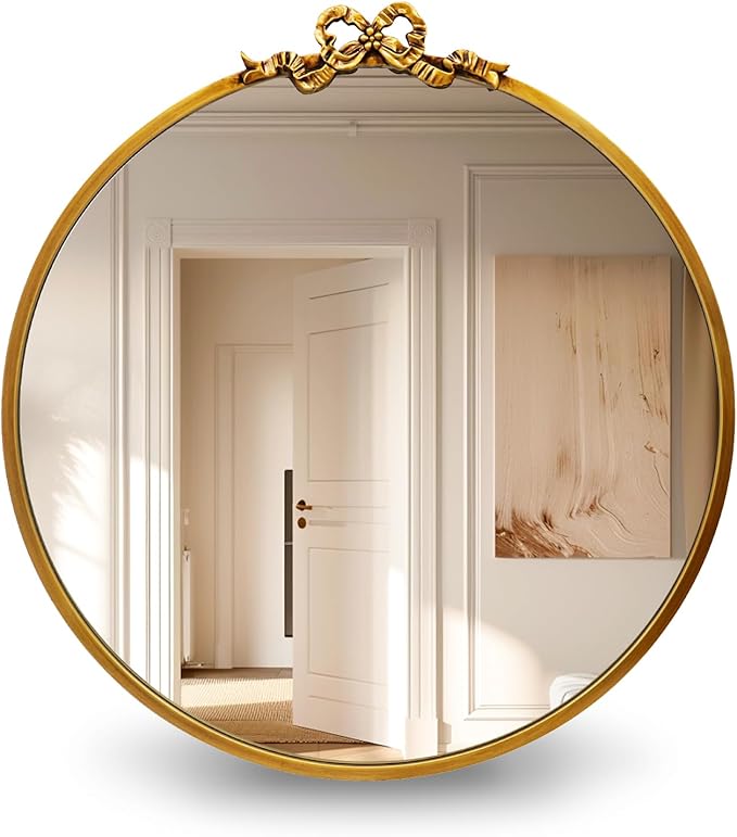 Vintage Gold Round Mirror 23.6inch Decorative Bow Mirrors by TopCity