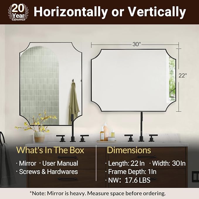 ANDY STAR Matte Black Bathroom Mirror, 22x30'' Scalloped Mirror - Image 2