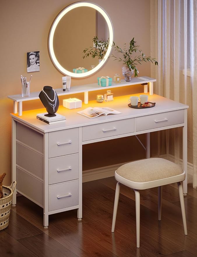 Seventable Computer Desk with Power Outlets & LED Light, 47 inch Home Office - Image 2