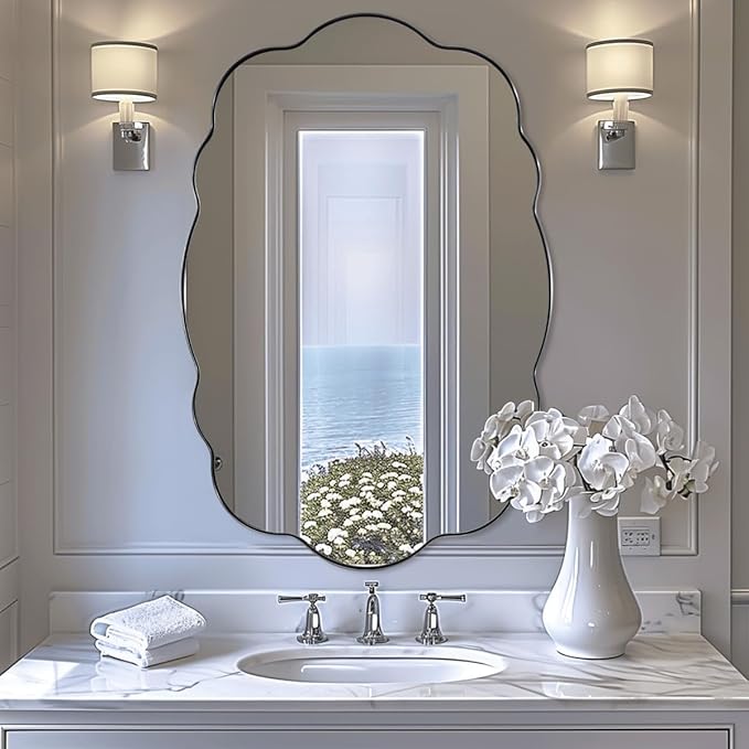 ANDY STAR Brushed Nickel Bathroom Mirror, 24x36 Inch Silver Asymmetrical Wall - Image 8