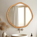 ULIKE Round Wood Mirror 24 Inch Circle Wall Mirror, Asymmetrical Bathroom by ULIKE