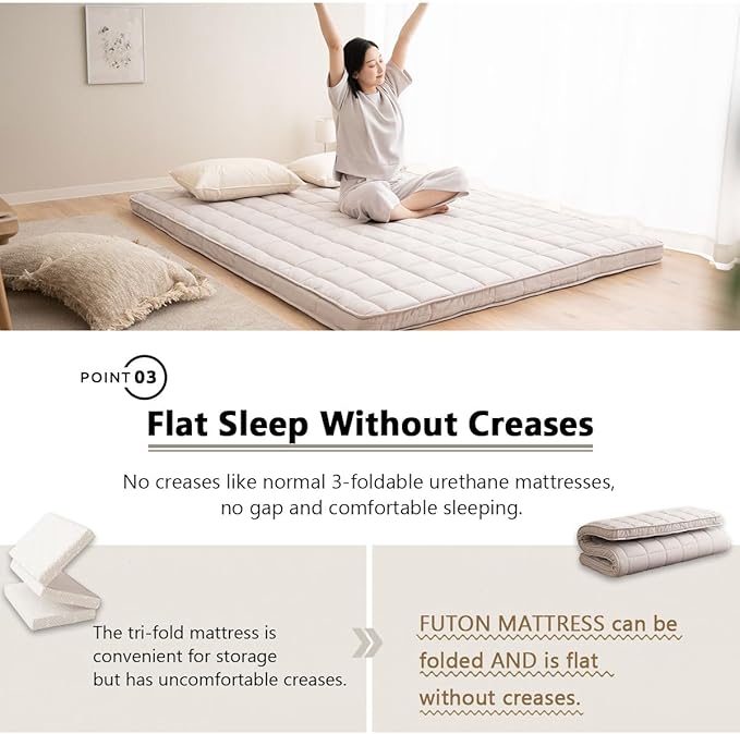 EMOOR Japanese Padded Futon Mattress Machi King Gray, Gusset Foldable Storable - Image 7