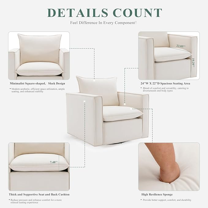 COLAMY Swivel Accent Chair, 34 Inches Upholstered Arm Chair - Image 3