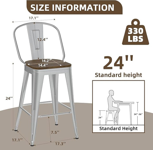 24” Swivel Bar Stools Set of 4, Counter Height Bar Stools Wooden Seat, Metal - Image 2
