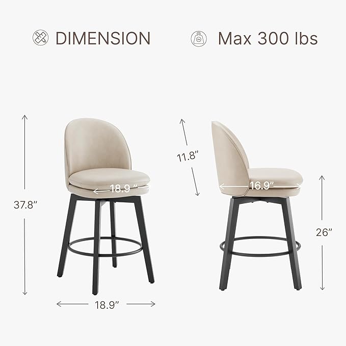 Counter Height Barstools 26 inch Upholstered Swivel Bar Stools - Image 2