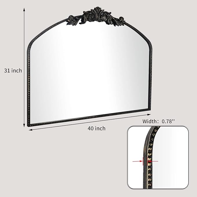 AIXI HOME Vintage Black Arched Mirror 40"X31", Antique Baroque Mantel Wall - Image 4