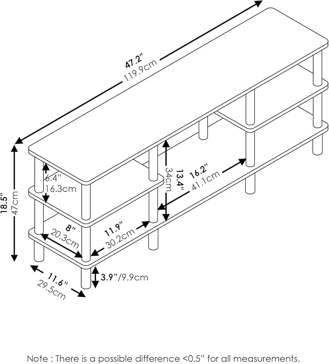 Furinno Turn-N-Tube 3-Tier Multipurpose Wide Shelf TV Stand, French Oak - Image 3