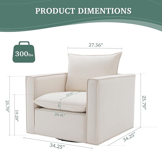 COLAMY Swivel Accent Chair, 34 Inches Wide Upholstered Arm Chair - Image 2