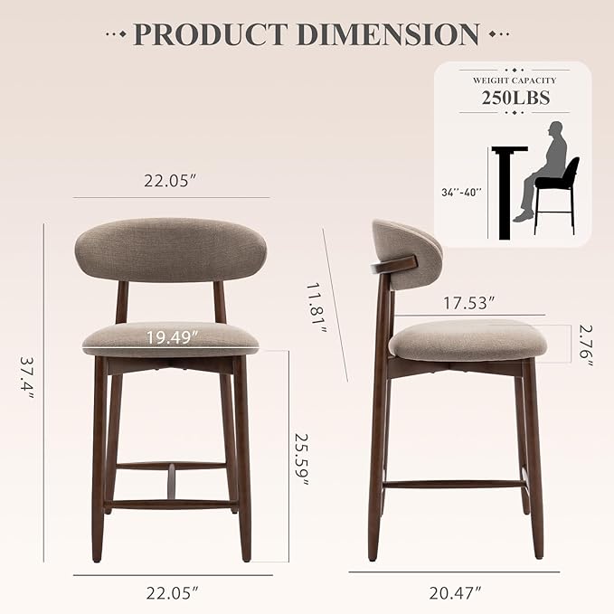 COLAMY Counter Height Bar Stools Set of 2, Kitchen Bar Stools - Image 2