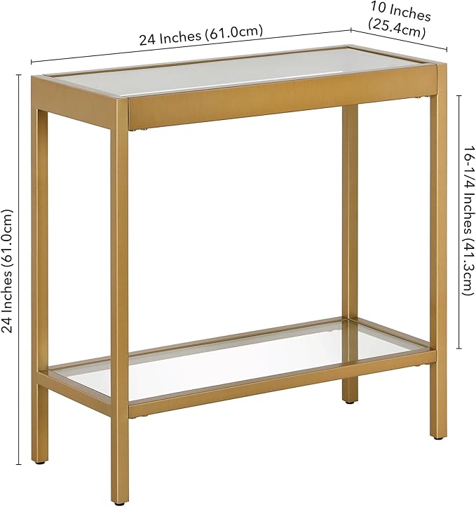Henn&Hart 24" Wide Rectangular Rectangular Side Table in Brass, Table - Image 9