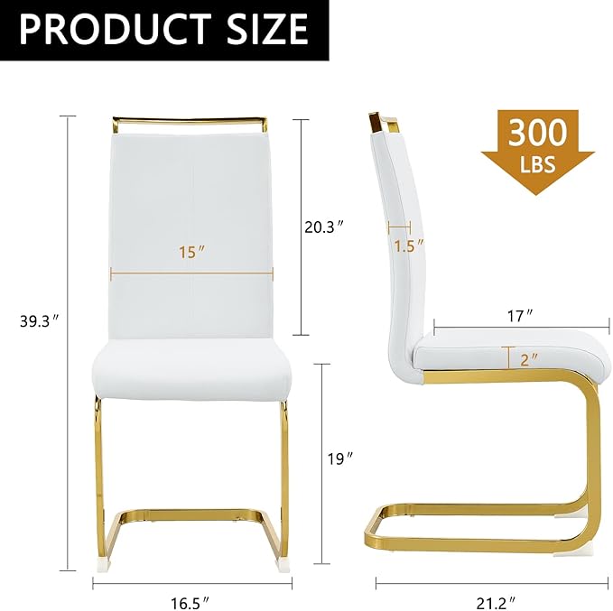 Modern Dining Chairs Set of 4, High Back White Kitchen Chairs, Faux Leather - Image 2